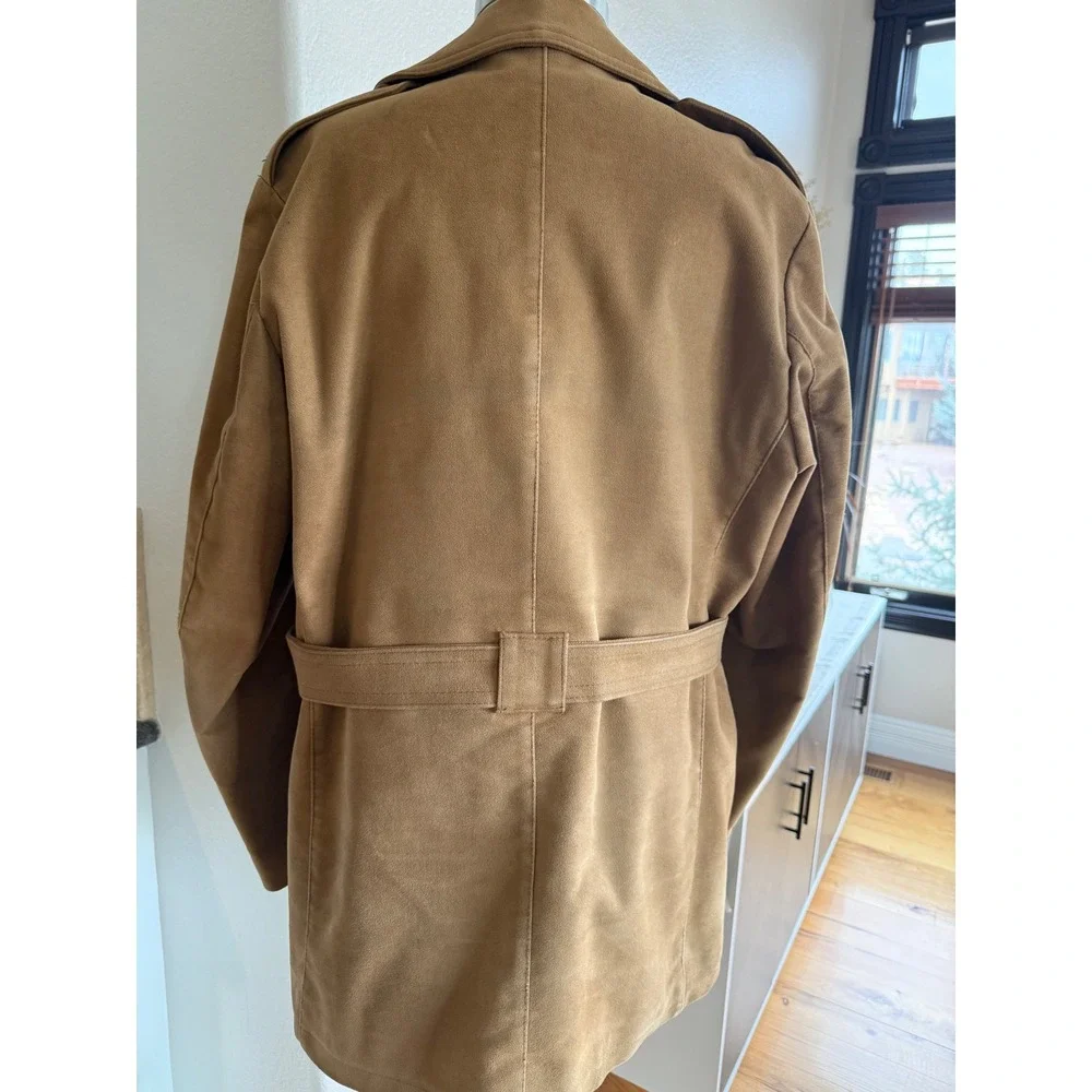 Europe Craft Import Mens SalikSuede Sherpa Lined Belted Pea Coat Size 42 Belgium